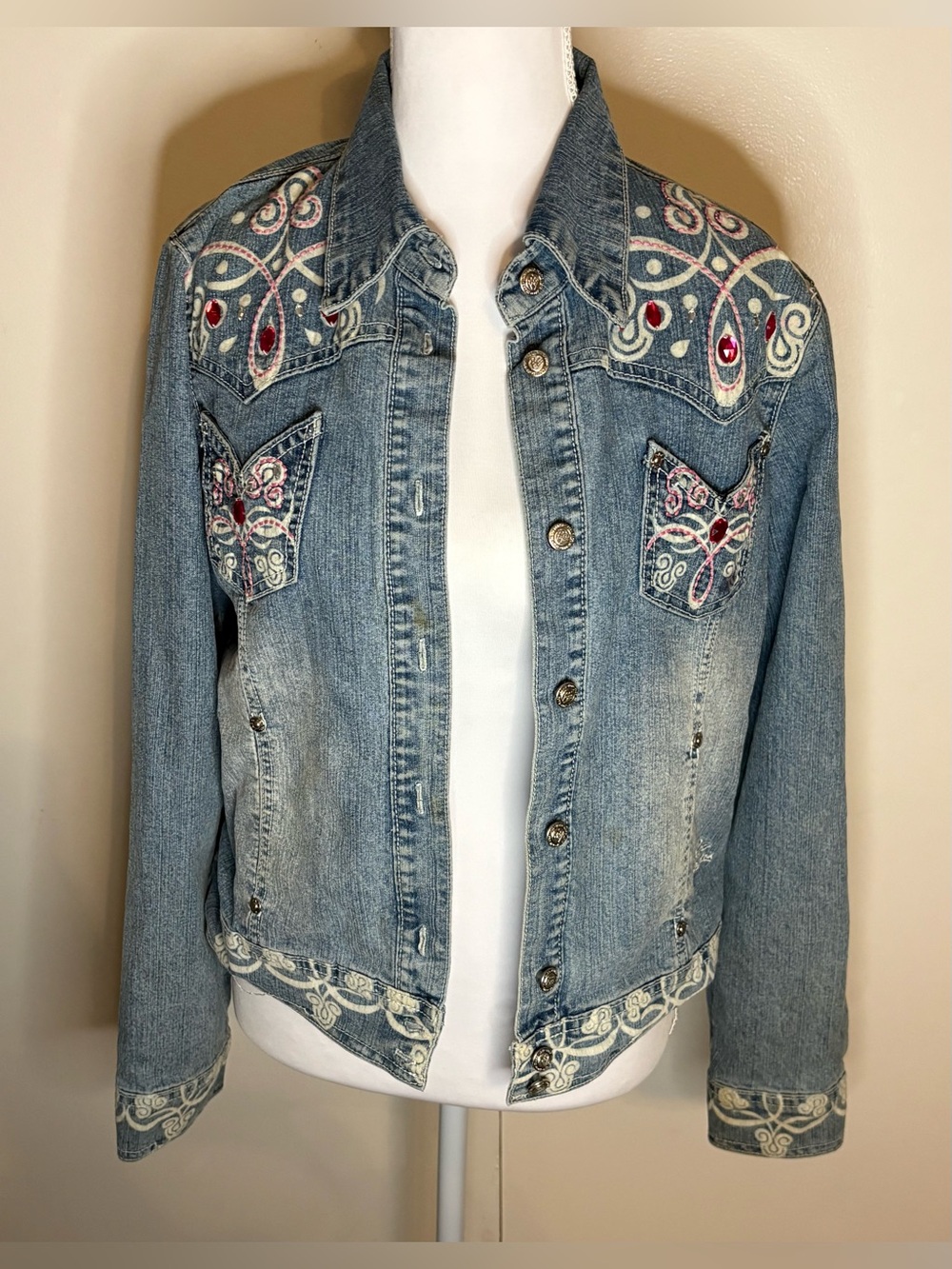 Vintage Y2K Pepe Jeans Embellished Rhinestone Denim Jacket Size M